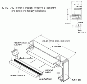 Alu lisovaná precizní koncovka s těsněním pro zateplené fasády a balkóny – 40GL